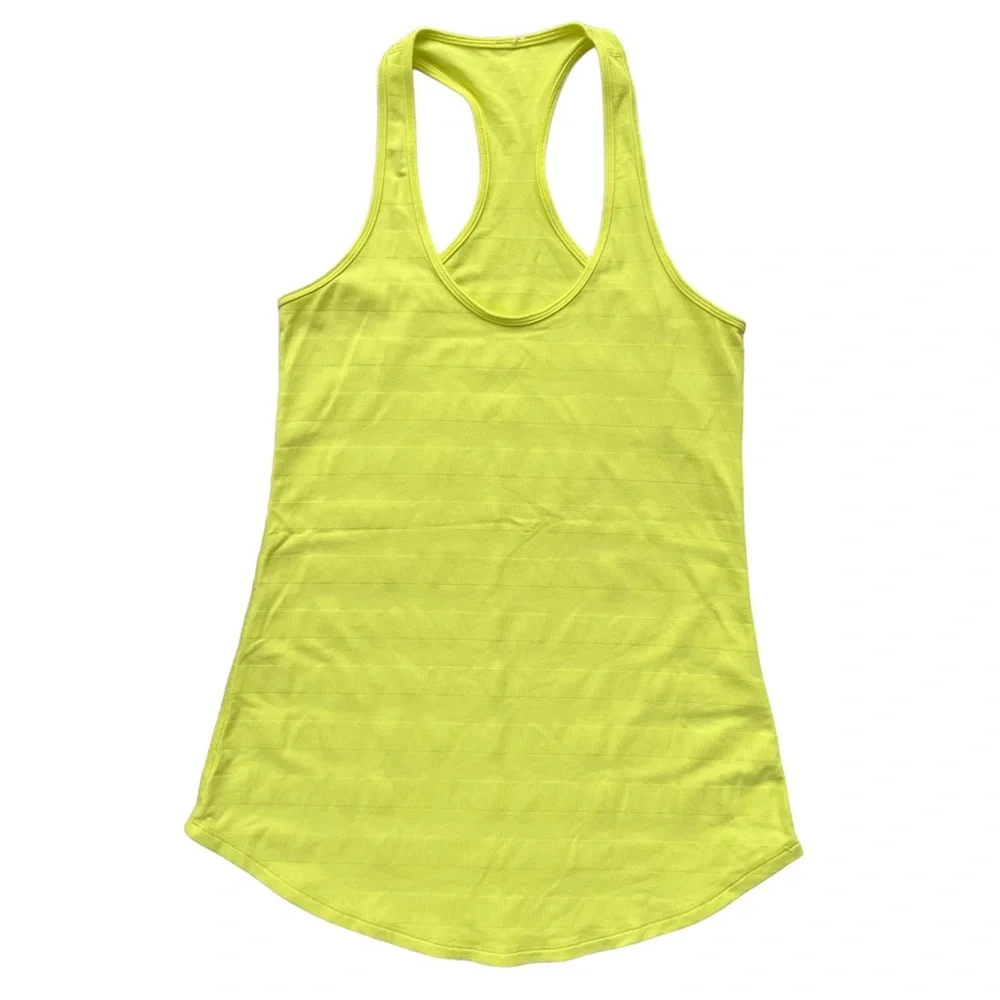 Lululemon Womens Clarity Yellow Cool Racerback Striped Ribbed Racerback Tank Top